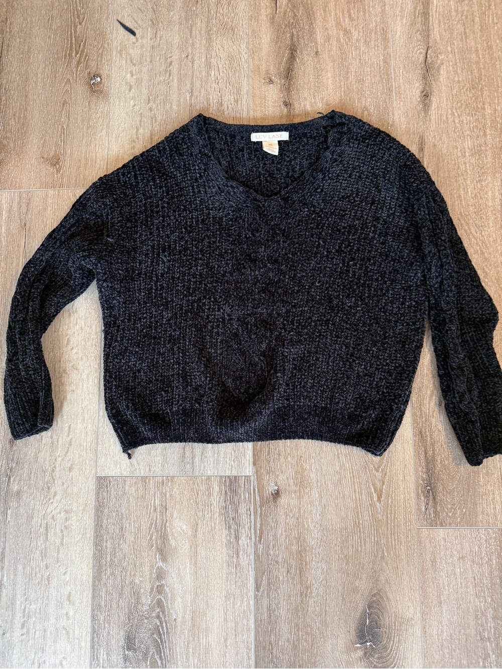 Elevated Black V-Neck Chenille Sweater by Luv Lane